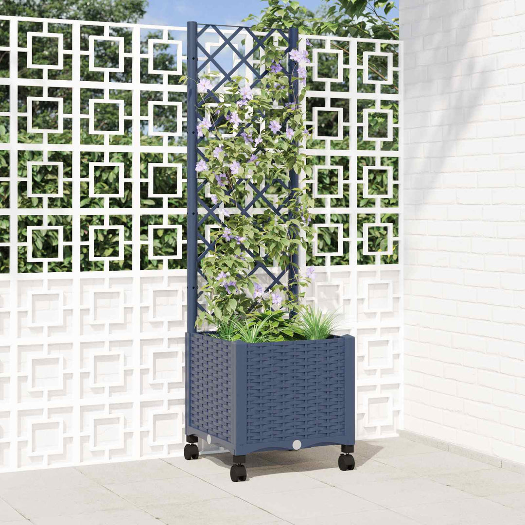 Haveplantekasse med espalier og hjul Blå Grå 40 x 40 x 146 cm