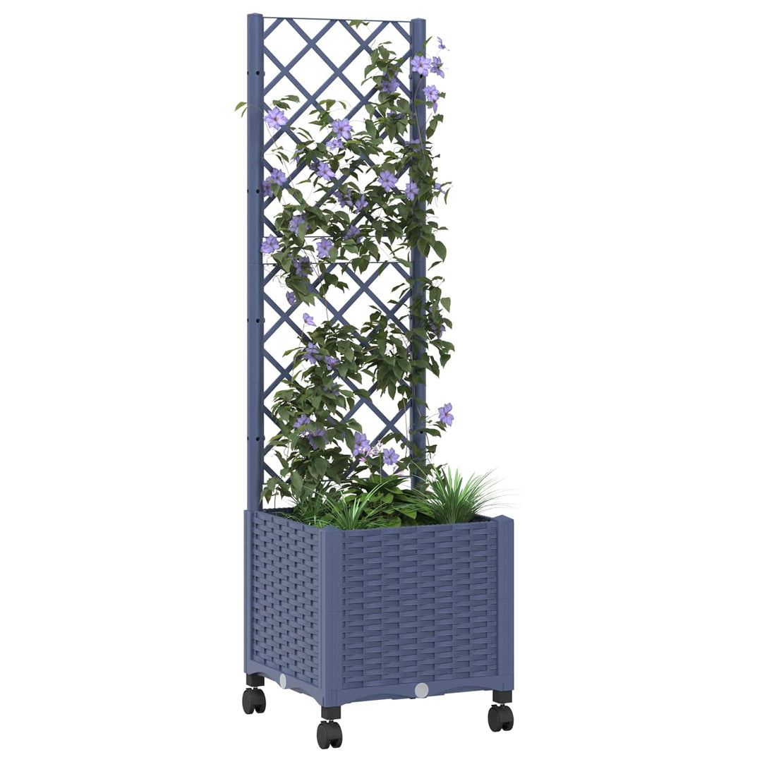 Haveplantekasse med espalier og hjul Blå Grå 40 x 40 x 146 cm