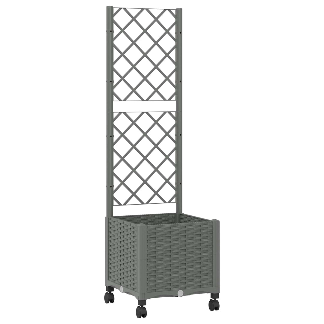 Haveplantekasse med espalier og hjul Lysegrå 40 x 40 x 146 cm