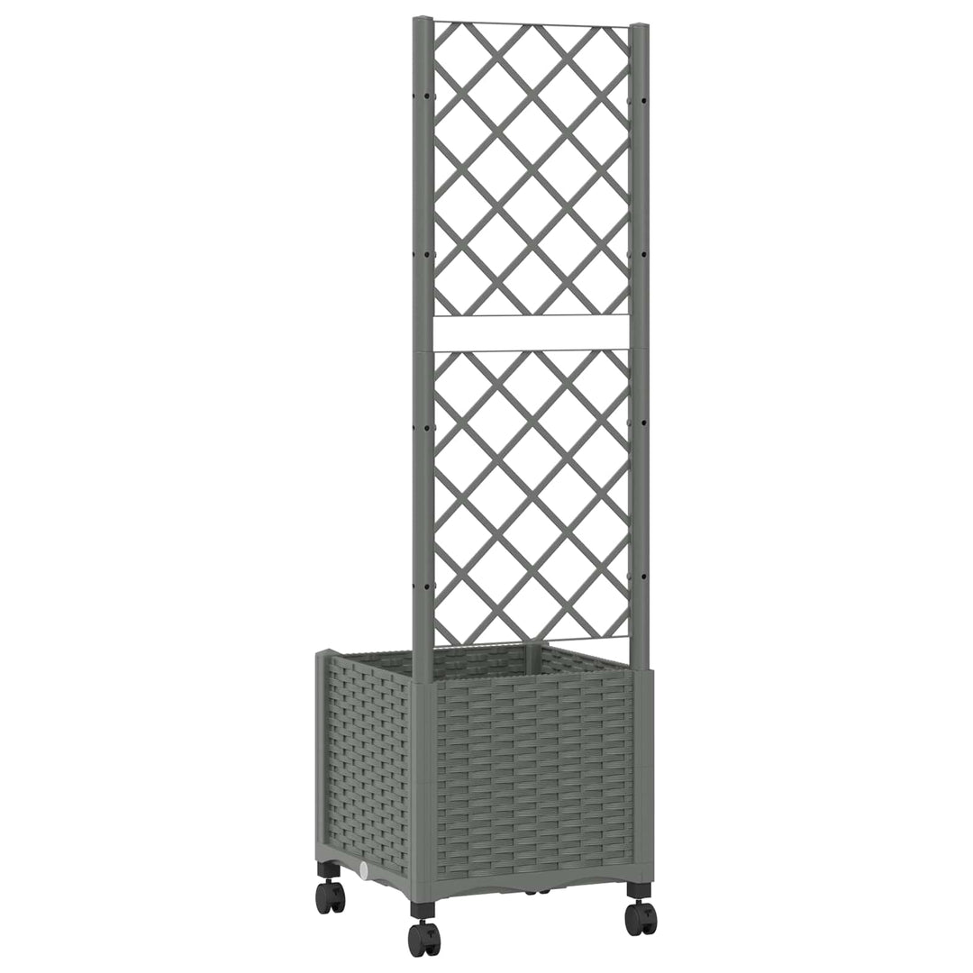 Haveplantekasse med espalier og hjul Lysegrå 40 x 40 x 146 cm