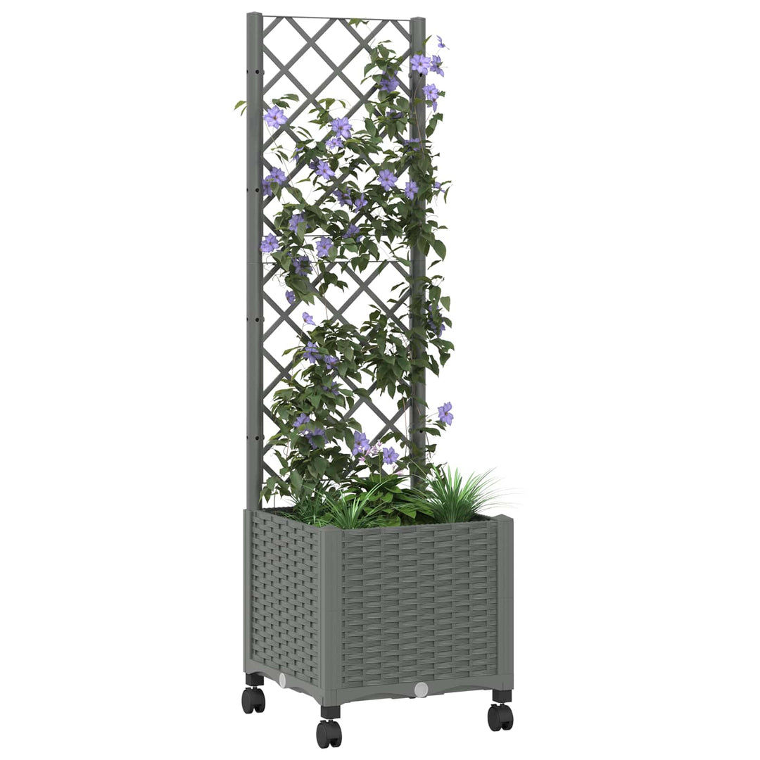 Haveplantekasse med espalier og hjul Lysegrå 40 x 40 x 146 cm