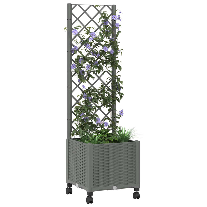 Haveplantekasse med espalier og hjul Lysegrå 40 x 40 x 146 cm