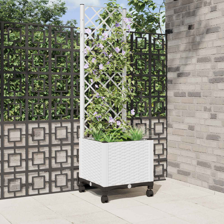 Haveplantekasse med espalier og hjul Hvid 40 x 40 x 146 cm PP