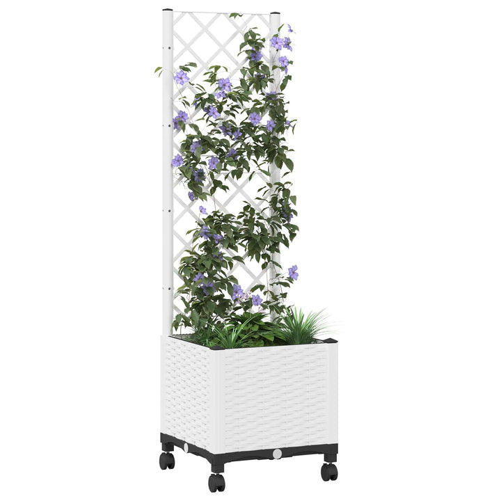 Haveplantekasse med espalier og hjul Hvid 40 x 40 x 146 cm PP