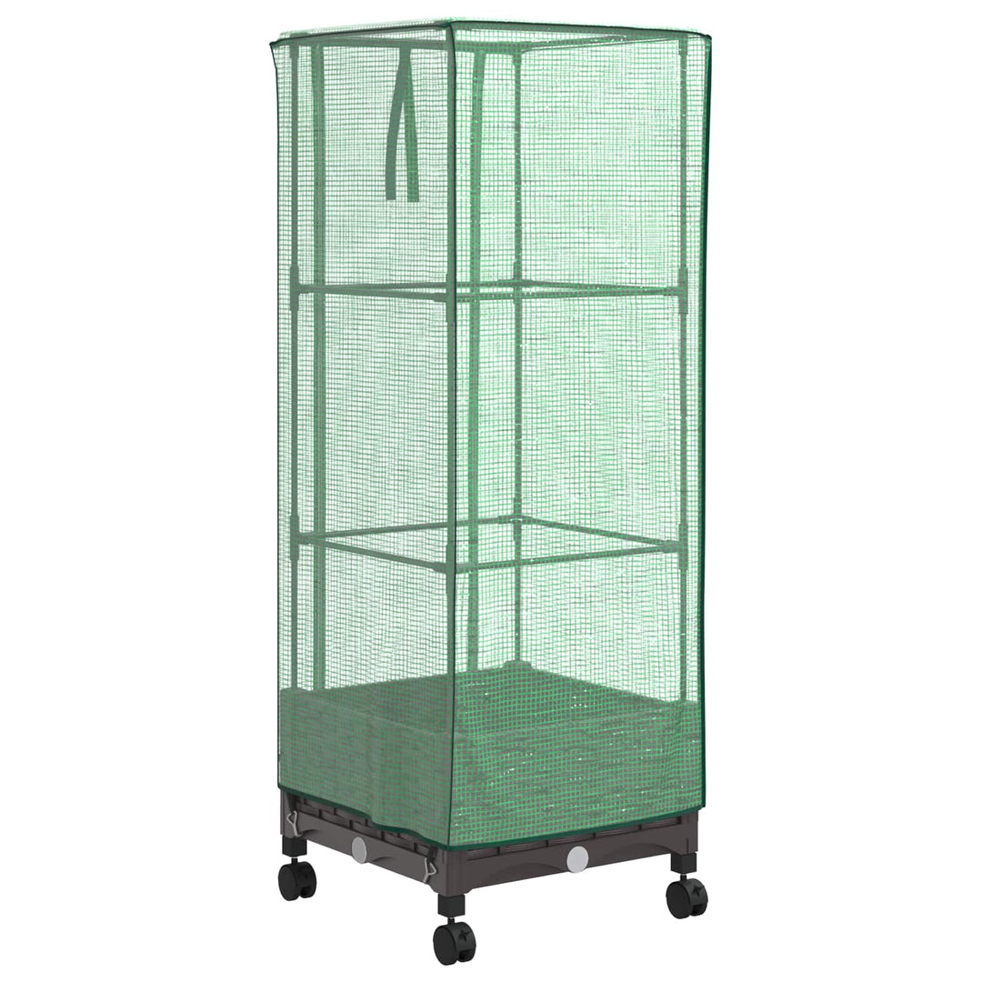 Haveplantekasse med drivhusdække og hjul Brun 40 x 40 x 129 cm