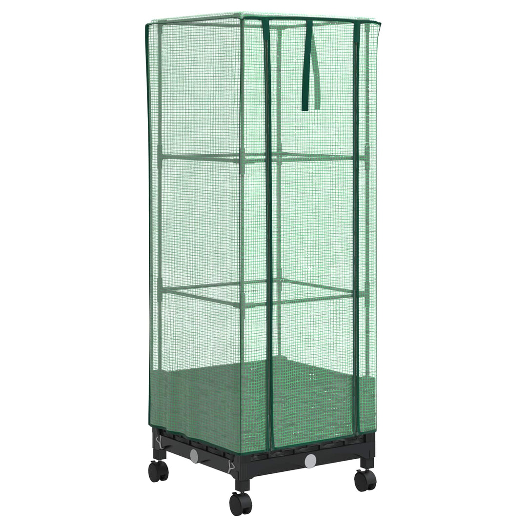 Haveplantekasse med drivhusdække og hjul Sort 40 x 40 x 129 cm