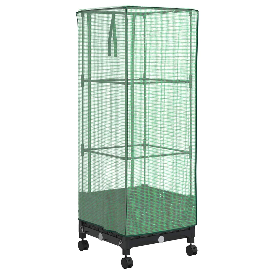 Haveplantekasse med drivhusdække og hjul Sort 40 x 40 x 129 cm