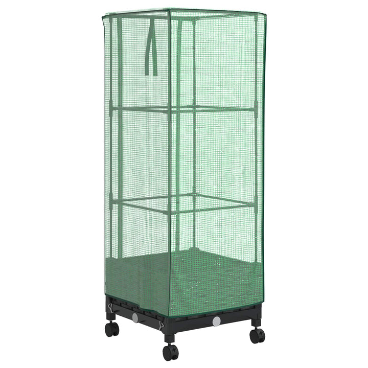 Haveplantekasse med drivhusdække og hjul Sort 40 x 40 x 129 cm