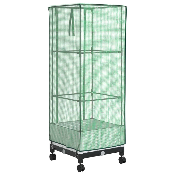 Haveplantekasse med drivhusdække og hjul Hvid 40 x 40 x 129 cm