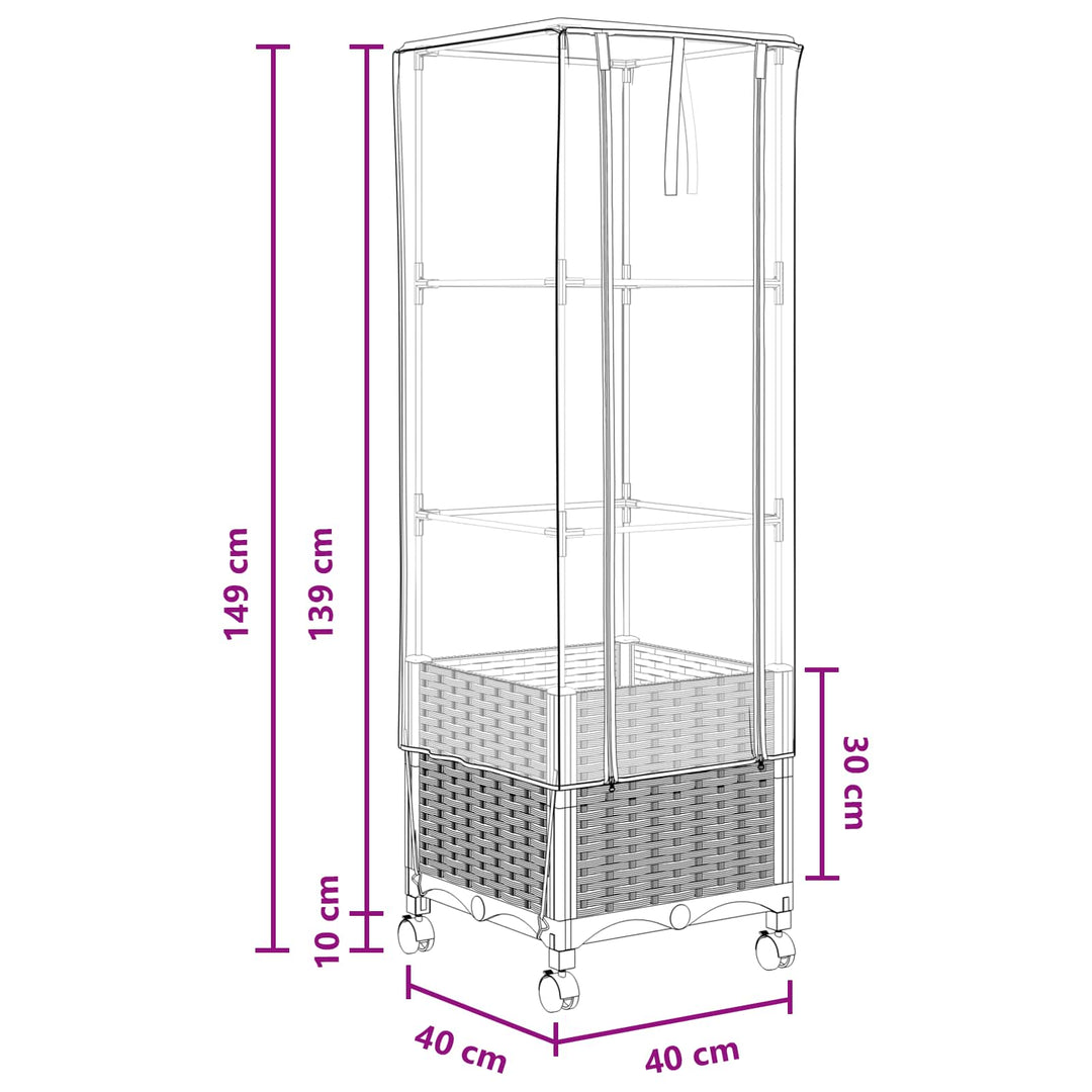 Haveplantekasse med drivhusdække og hjul Brun 40 x 40 x 145 cm