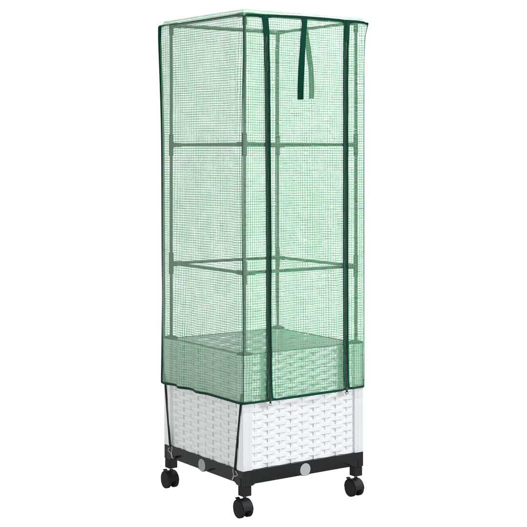 Haveplantekasse med drivhusdække og hjul Hvid 40 x 40 x 145 cm