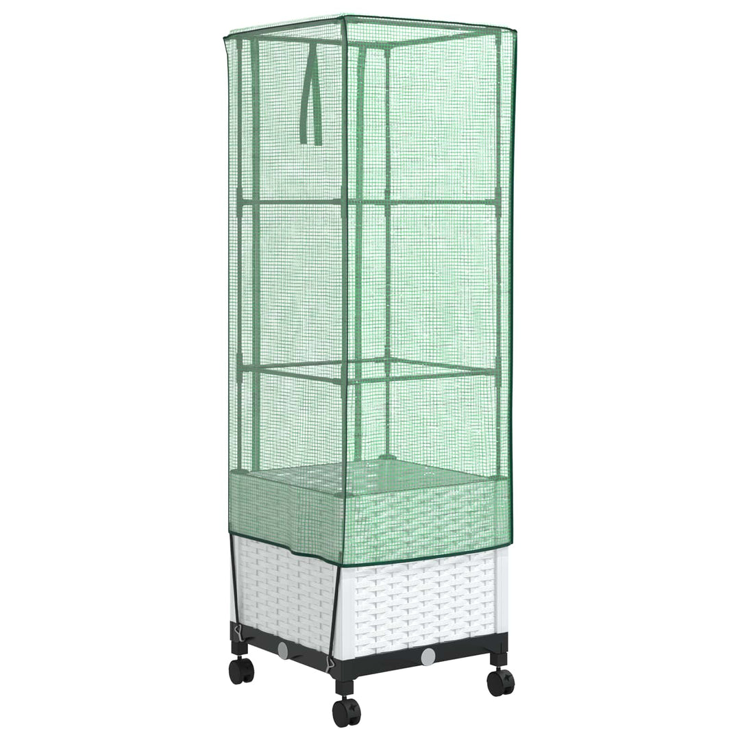 Haveplantekasse med drivhusdække og hjul Hvid 40 x 40 x 145 cm