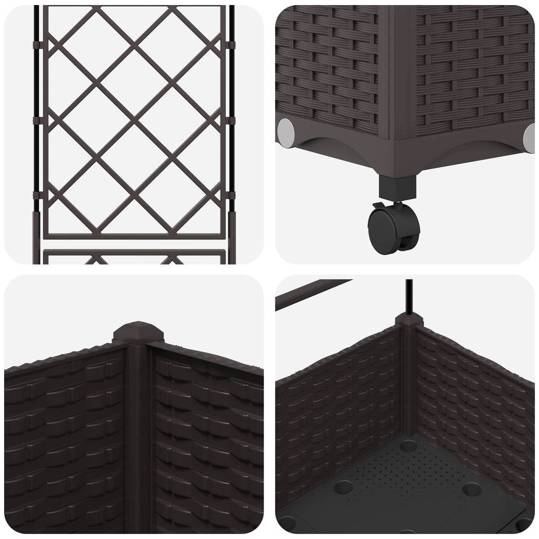 Haveplantekasse med espalier og hjul Brun 40 x 40 x 131,5 cm PP