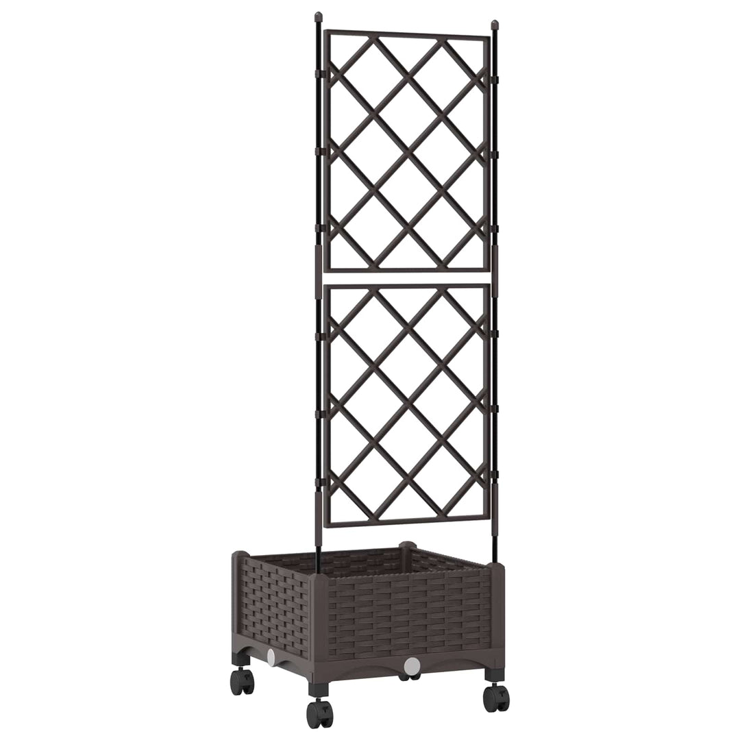 Haveplantekasse med espalier og hjul Brun 40 x 40 x 131,5 cm PP
