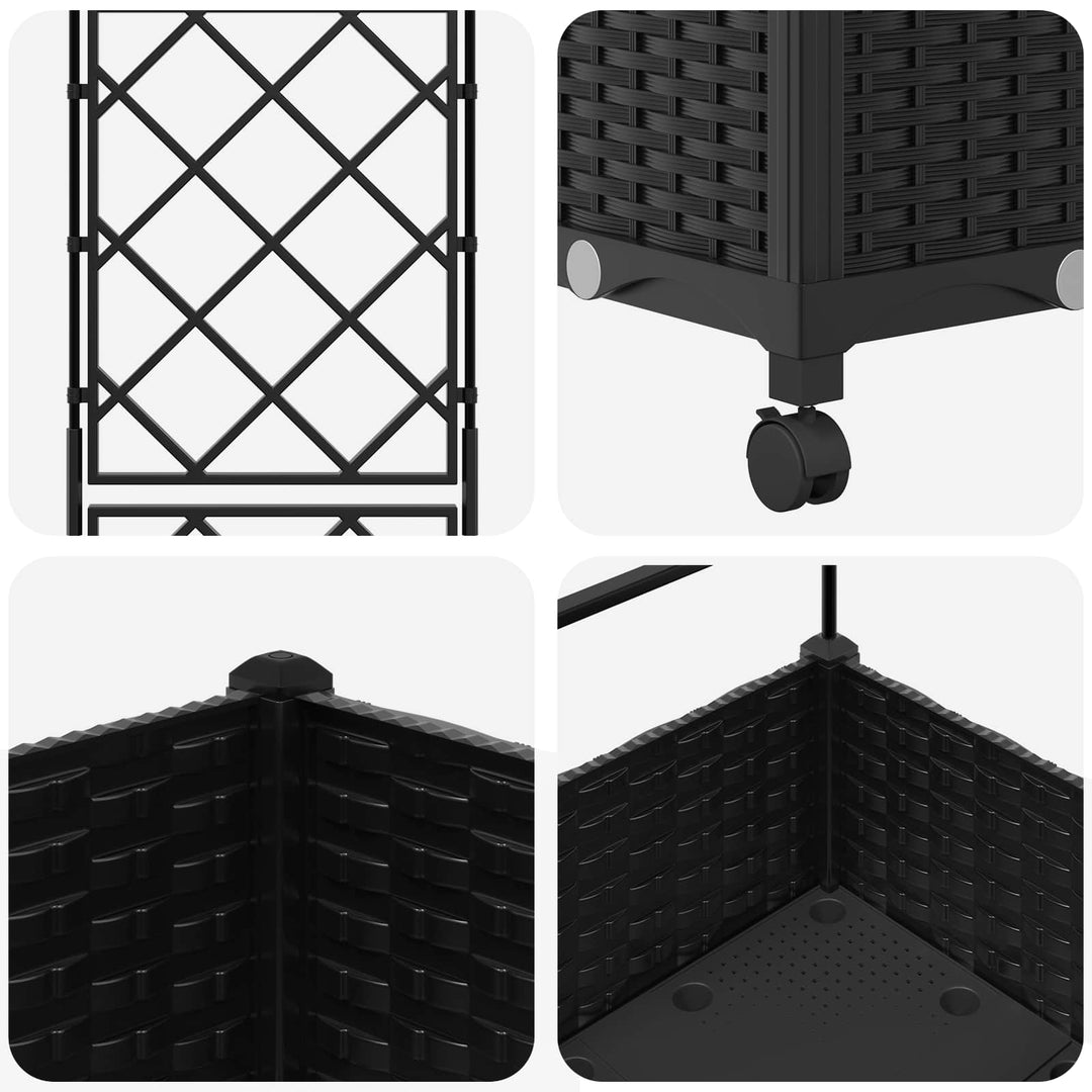 Haveplantekasse med espalier og hjul Sort 40 x 40 x 131,5 cm PP