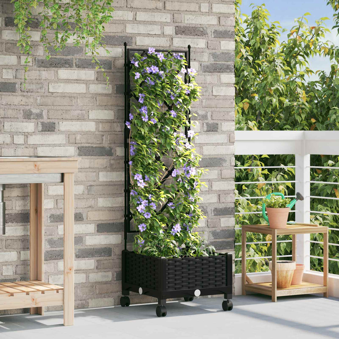 Haveplantekasse med espalier og hjul Sort 40 x 40 x 131,5 cm PP