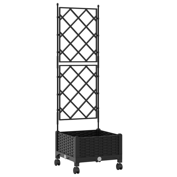 Haveplantekasse med espalier og hjul Sort 40 x 40 x 131,5 cm PP