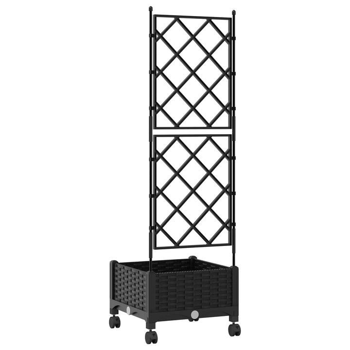 Haveplantekasse med espalier og hjul Sort 40 x 40 x 131,5 cm PP