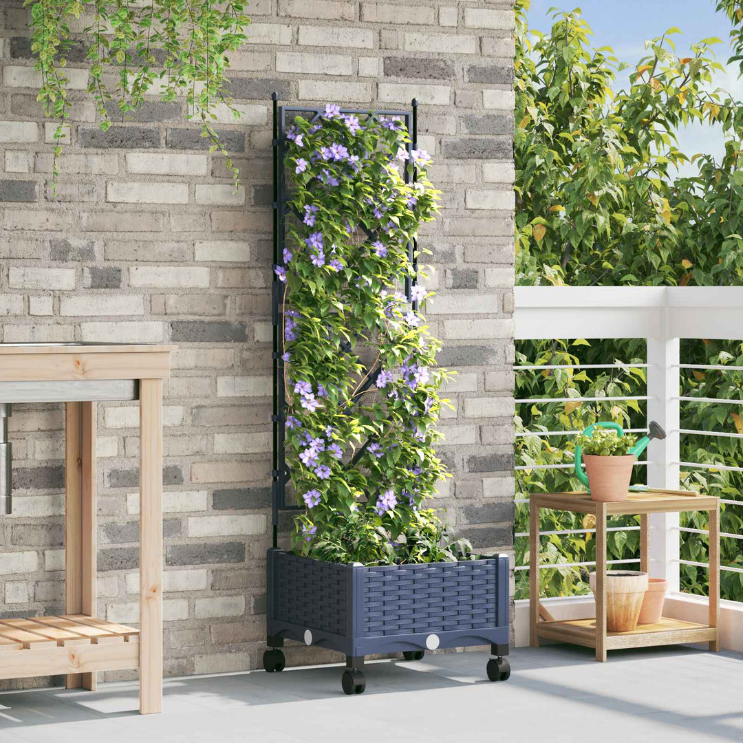 Haveplantekasse med espalier og hjul Grå 40 x 40 x 131,5 cm PP