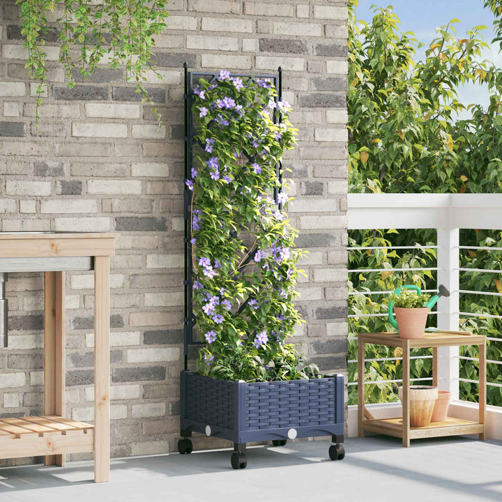 Haveplantekasse med espalier og hjul Grå 40 x 40 x 131,5 cm PP