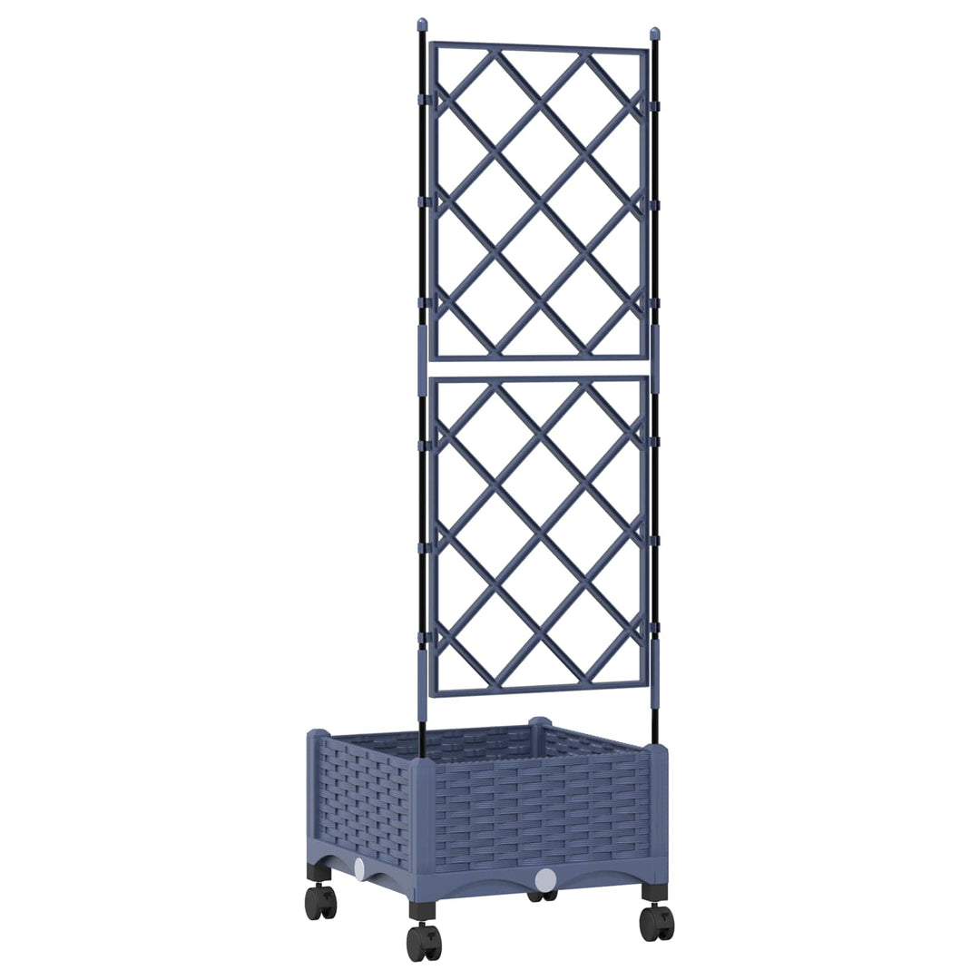 Haveplantekasse med espalier og hjul Grå 40 x 40 x 131,5 cm PP