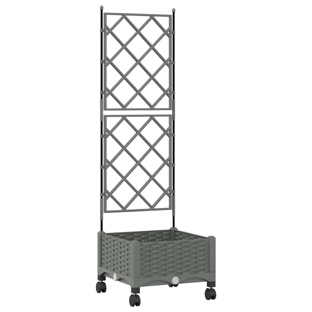 Haveplantekasse med espalier og hjul Lysegrå 40 x 40 x 131,5 cm