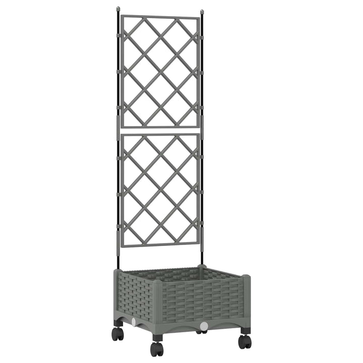 Haveplantekasse med espalier og hjul Lysegrå 40 x 40 x 131,5 cm