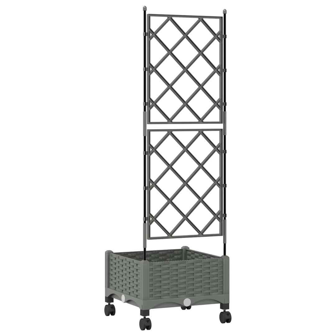 Haveplantekasse med espalier og hjul Lysegrå 40 x 40 x 131,5 cm