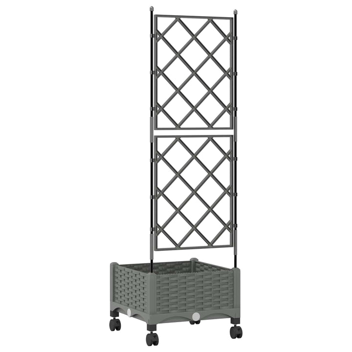 Haveplantekasse med espalier og hjul Lysegrå 40 x 40 x 131,5 cm