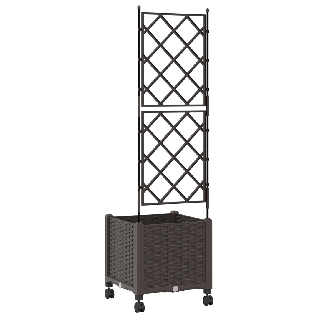Haveplantekasse med espalier og hjul Brun 40 x 40 x 149 cm PP