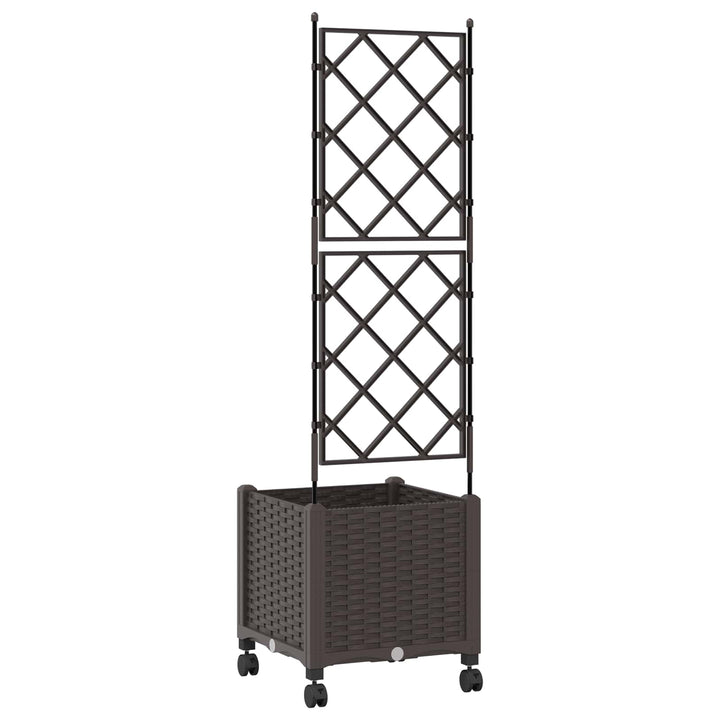 Haveplantekasse med espalier og hjul Brun 40 x 40 x 149 cm PP