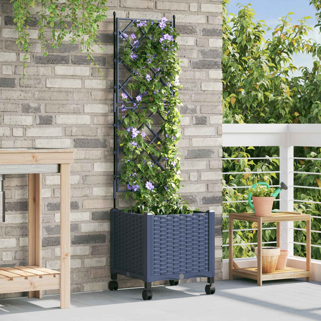 Haveplantekasse med espalier og hjul Grå 40 x 40 x 149 cm PP