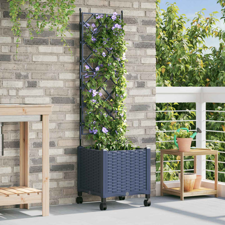 Haveplantekasse med espalier og hjul Grå 40 x 40 x 149 cm PP