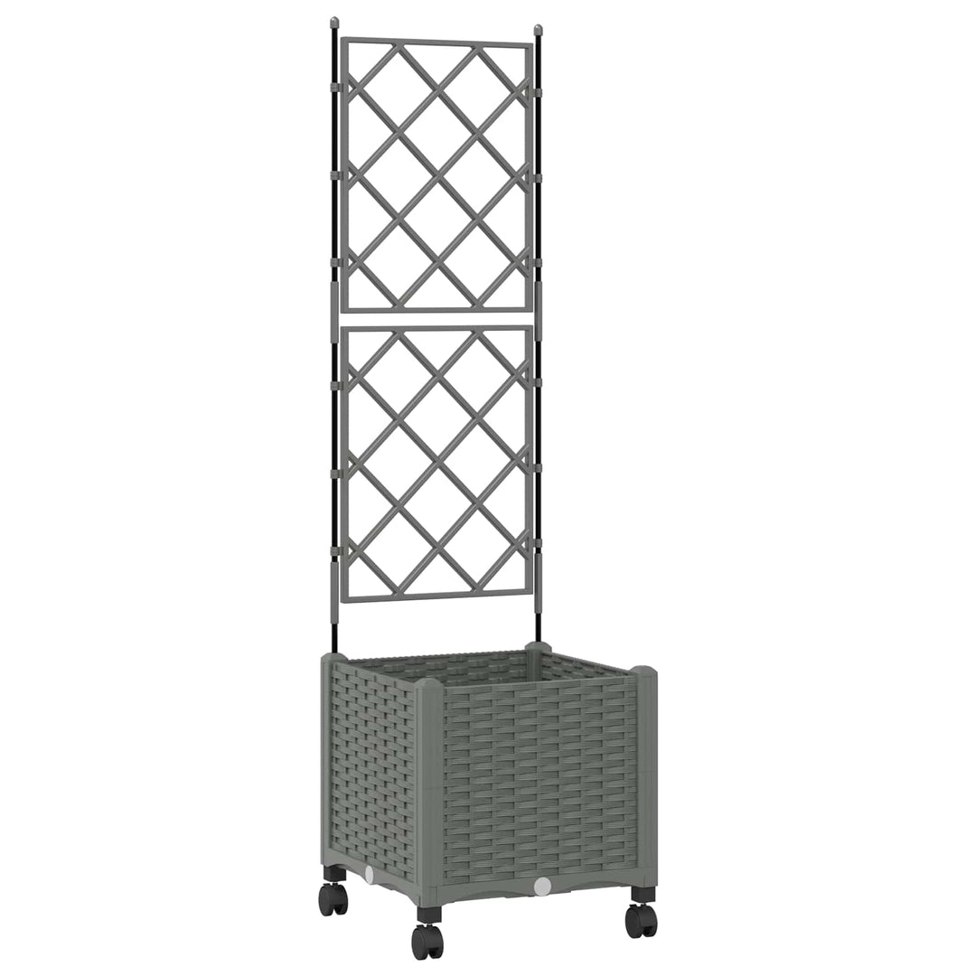 Haveplantekasse med espalier og hjul Lysegrå 40 x 40 x 149 cm