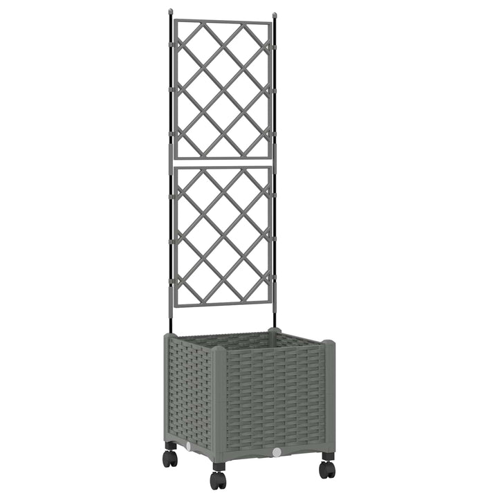 Haveplantekasse med espalier og hjul Lysegrå 40 x 40 x 149 cm
