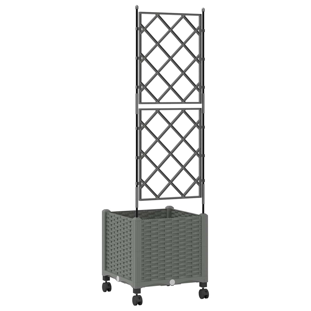 Haveplantekasse med espalier og hjul Lysegrå 40 x 40 x 149 cm