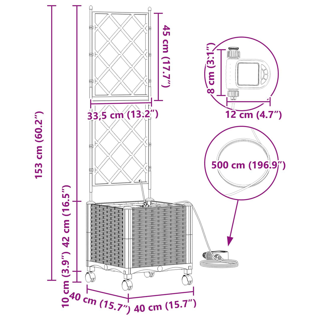 Havekrukke med vanding og hjul Brun 40 x 40 x 148 cm PP