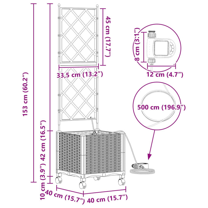 Havekrukke med vanding og hjul Sort 40 x 40 x 148 cm PP