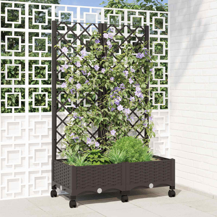 Haveplantekasse med espalier og hjul Brun 80 x 40 x 131,5 cm PP