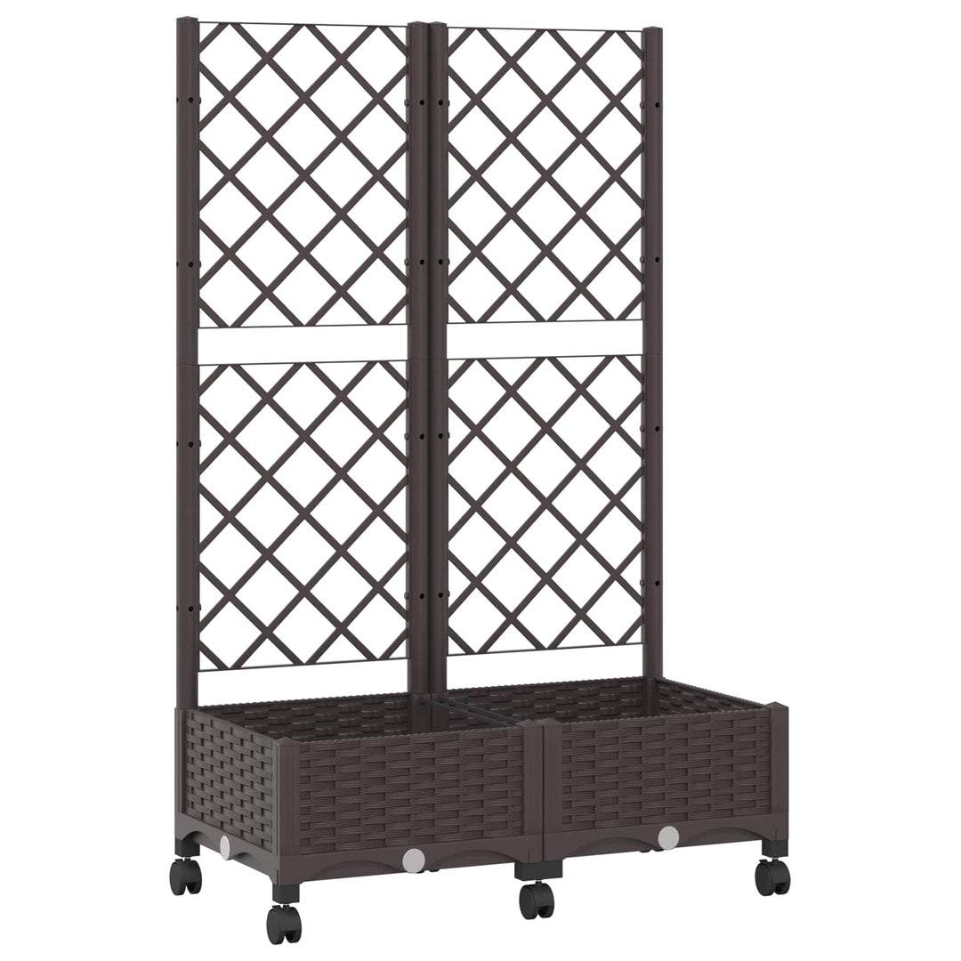 Haveplantekasse med espalier og hjul Brun 80 x 40 x 131,5 cm PP