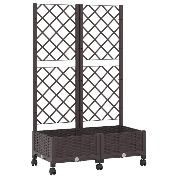 Haveplantekasse med espalier og hjul Brun 80 x 40 x 131,5 cm PP