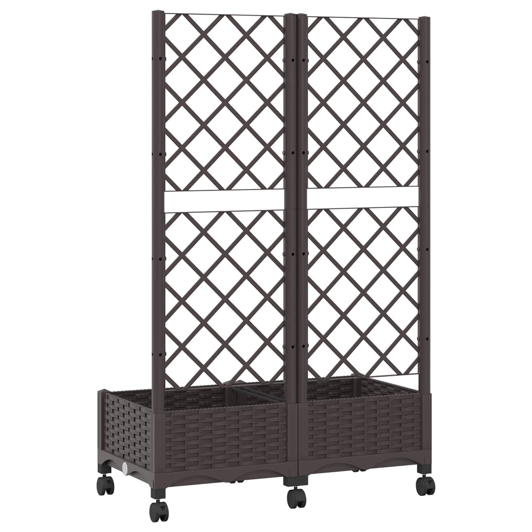 Haveplantekasse med espalier og hjul Brun 80 x 40 x 131,5 cm PP