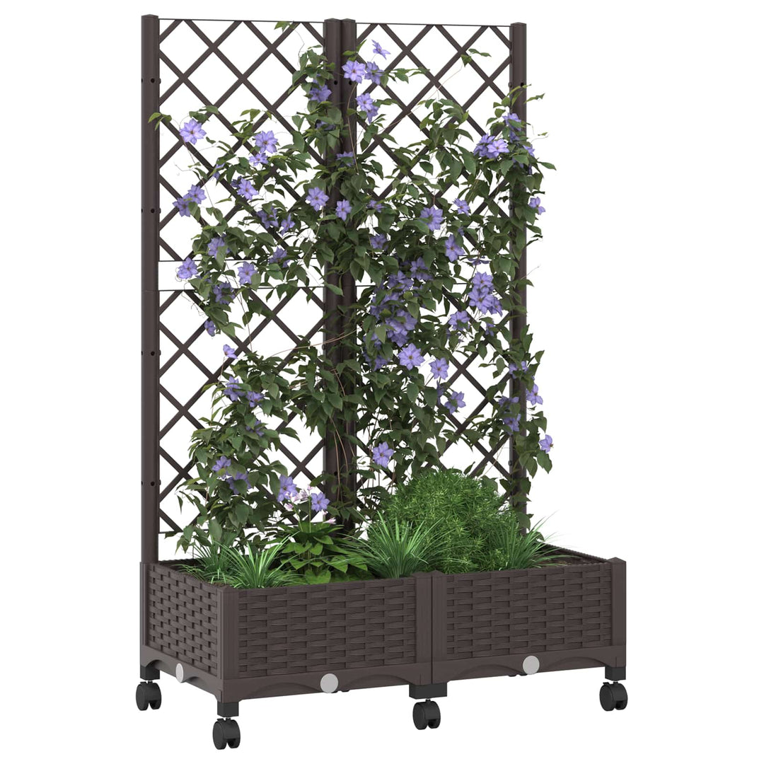 Haveplantekasse med espalier og hjul Brun 80 x 40 x 131,5 cm PP
