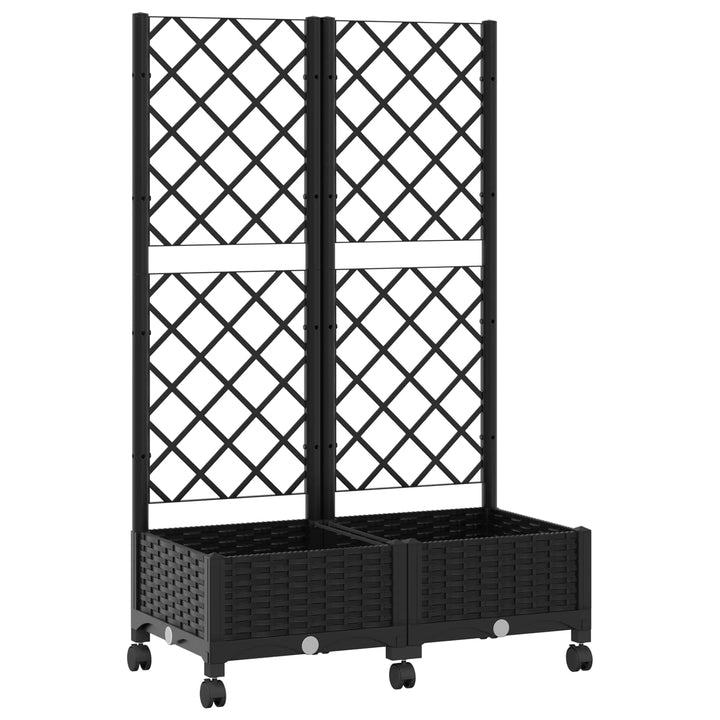 Haveplantekasse med espalier og hjul Sort 80 x 40 x 131,5 cm PP