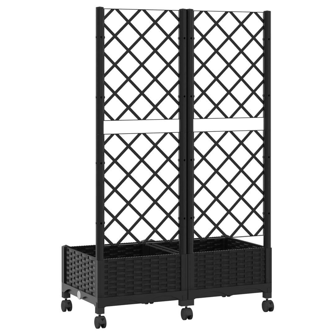 Haveplantekasse med espalier og hjul Sort 80 x 40 x 131,5 cm PP