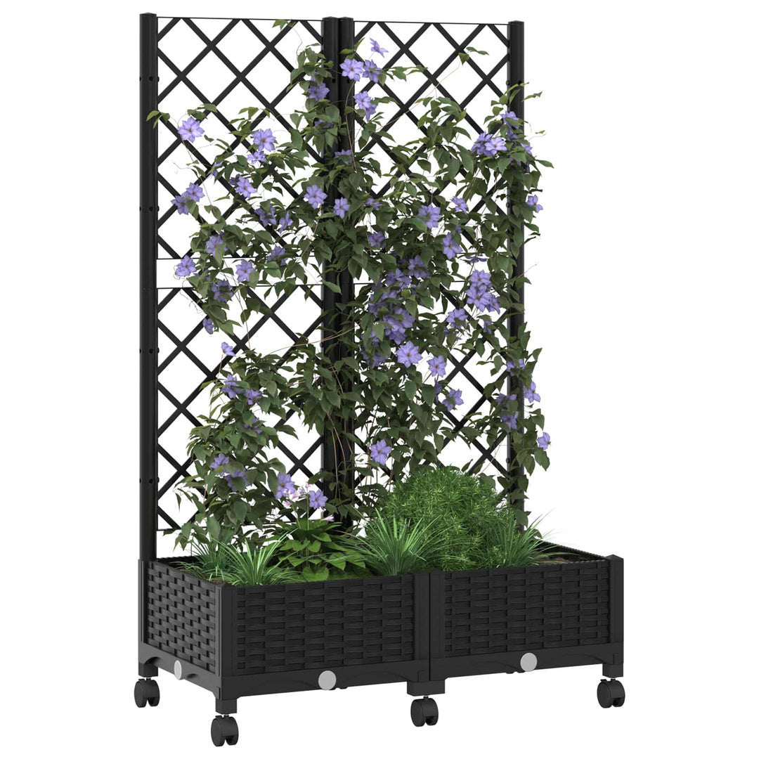 Haveplantekasse med espalier og hjul Sort 80 x 40 x 131,5 cm PP