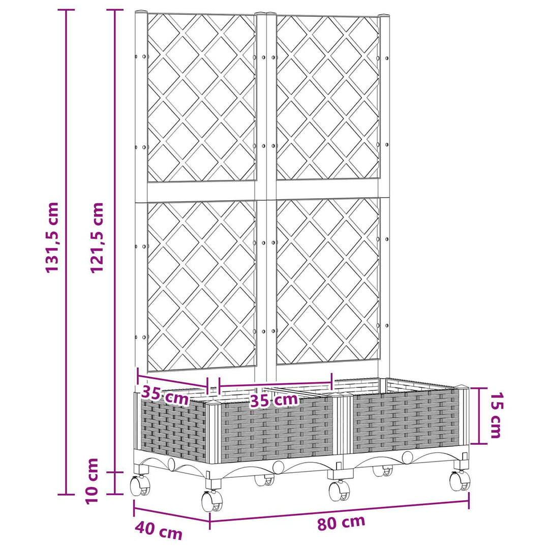 Haveplantekasse med espalier og hjul Sort 80 x 40 x 131,5 cm PP