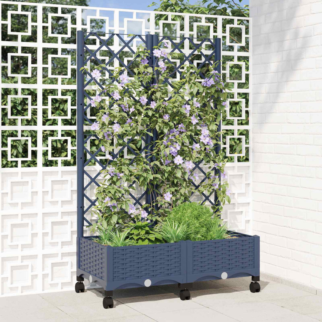 Haveplantekasse med espalier og hjul Blå Grå 80 x 40 x 131,5 cm