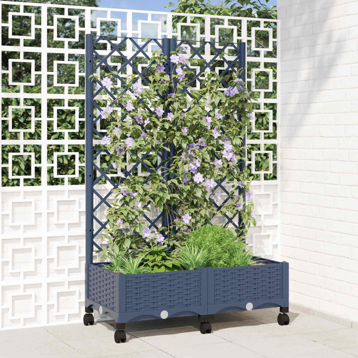 Haveplantekasse med espalier og hjul Blå Grå 80 x 40 x 131,5 cm