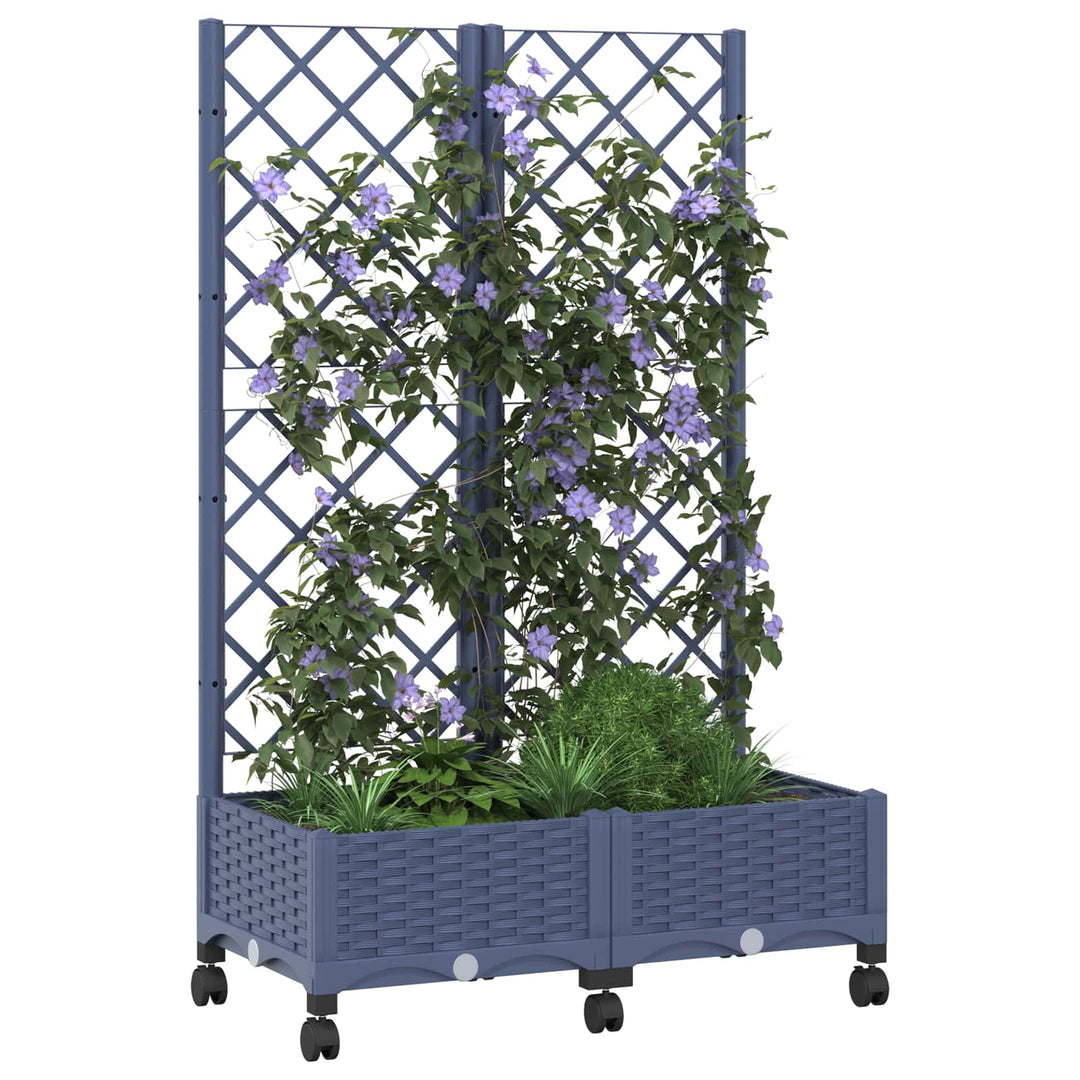 Haveplantekasse med espalier og hjul Blå Grå 80 x 40 x 131,5 cm